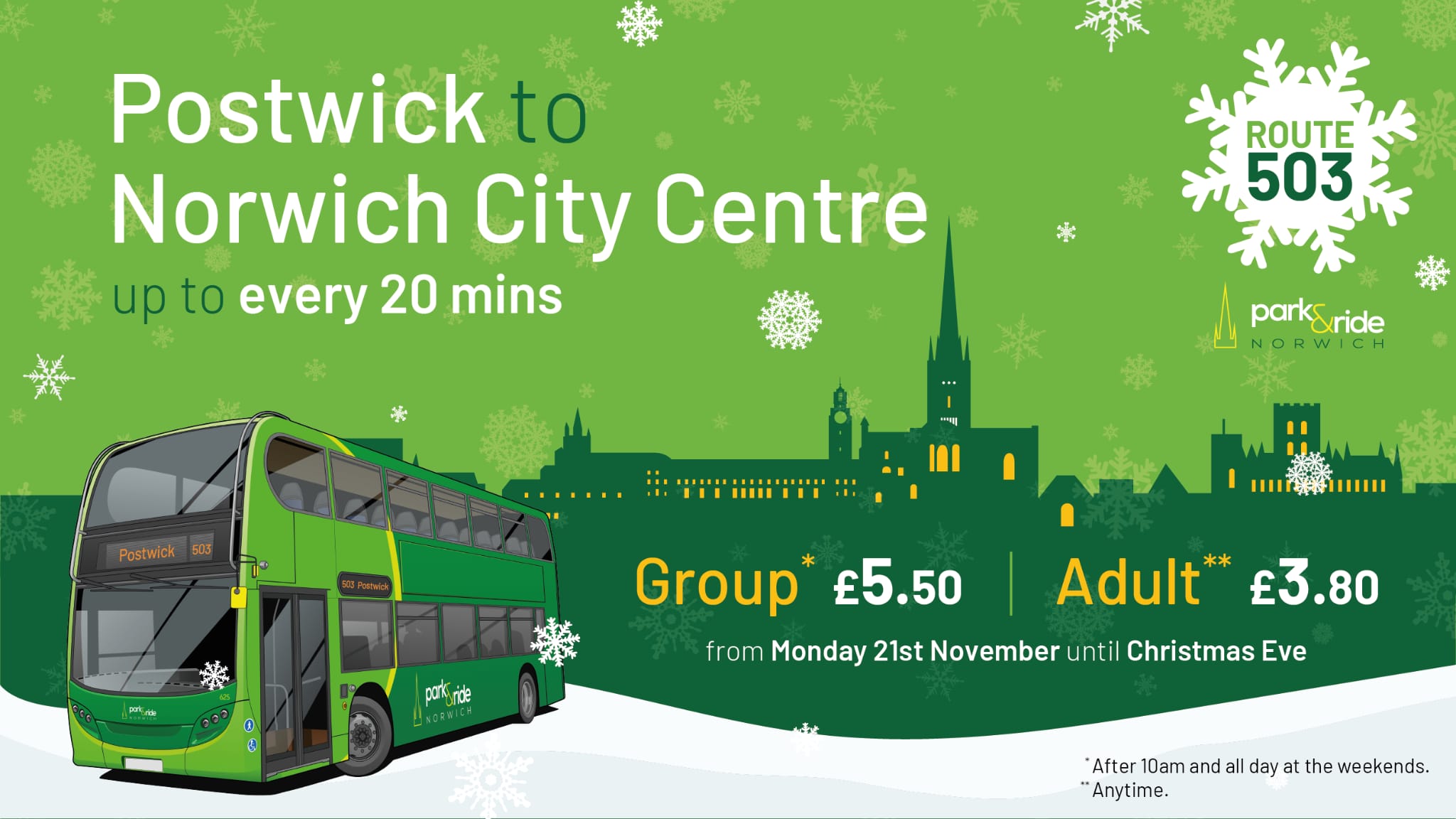 Postwick Park and Ride reopens for the festive season konectbus